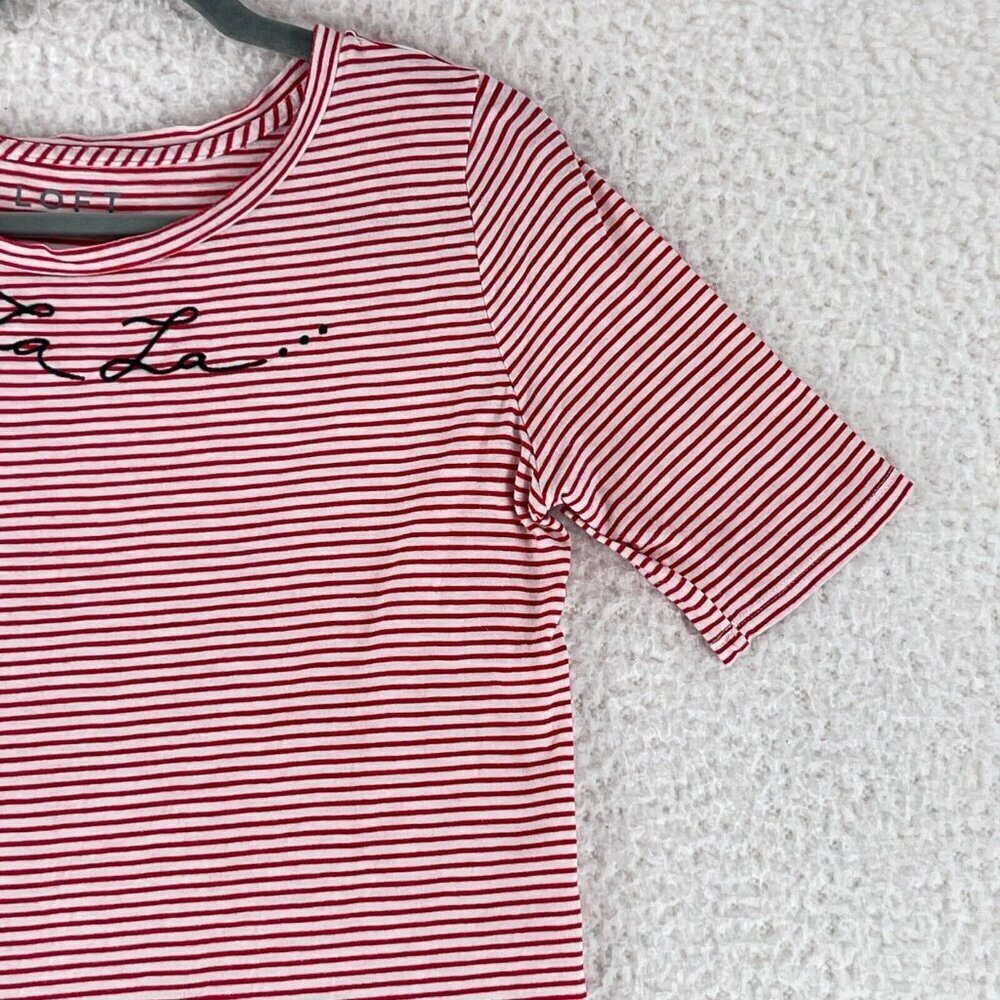 LOFT Vintage Soft Red Striped Shirt Womens Embroidered Short Sleeve Size Small - Picture 3 of 14